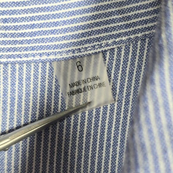 T Tahari Collared Button Down Dress Size 6 Blue Striped Midi Fit Flare - Picture 9 of 15